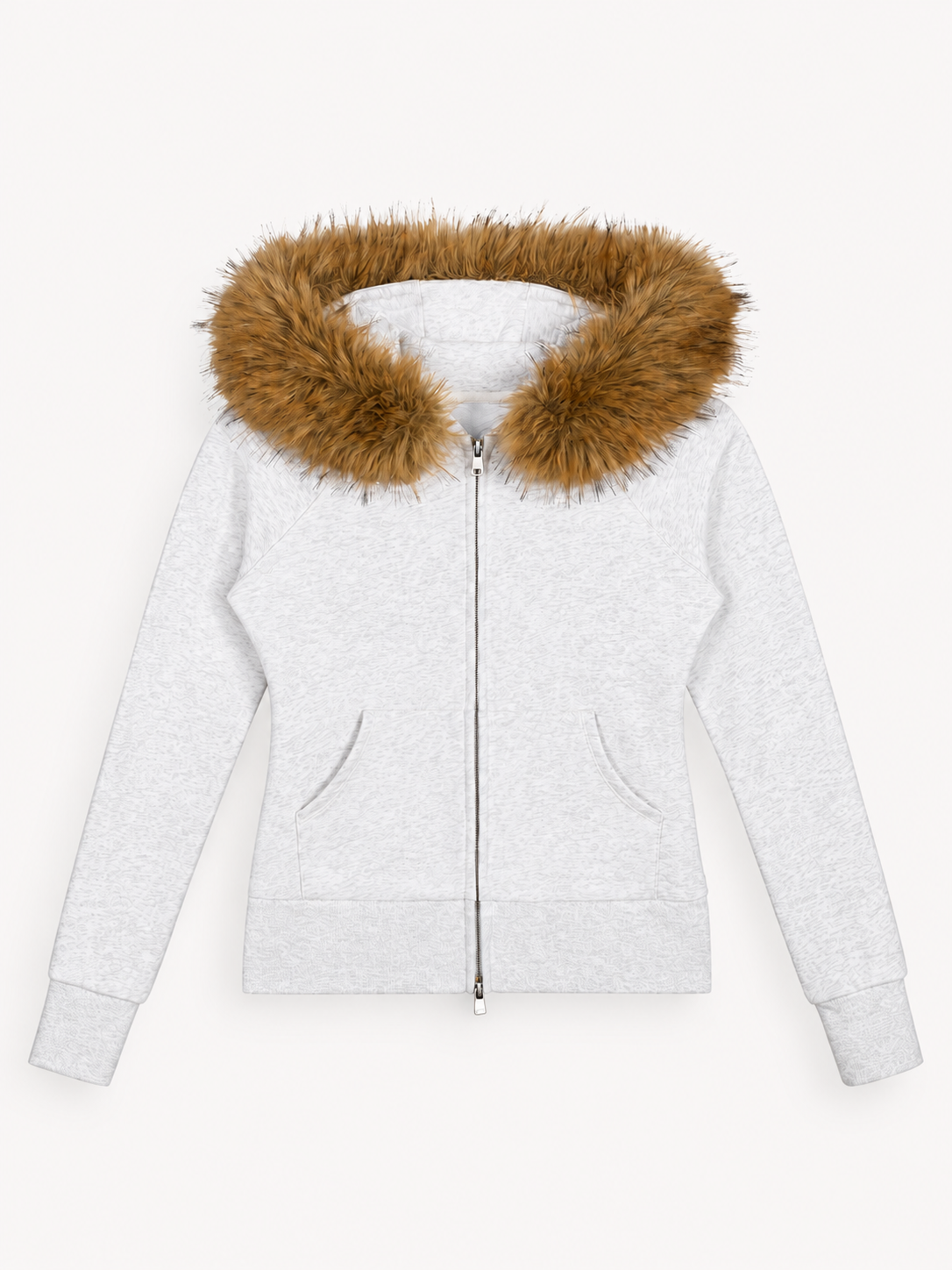 380GSM Women's Faux Fur Trim Full-Zip Hoodie