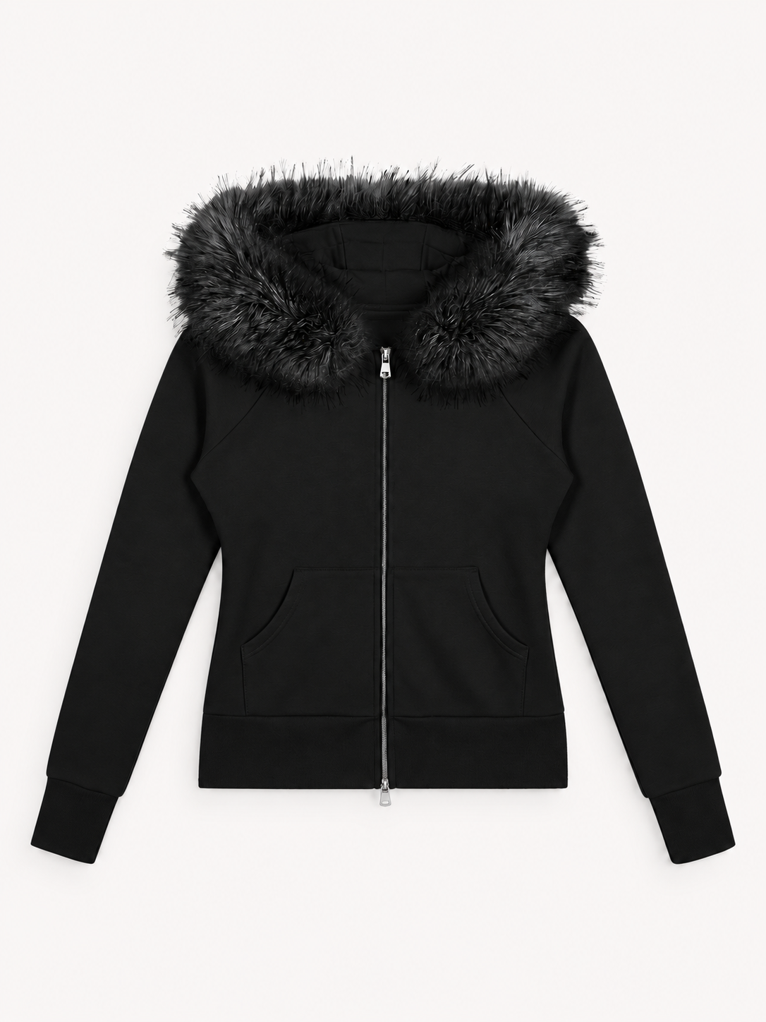 380GSM Women's Faux Fur Trim Full-Zip Hoodie