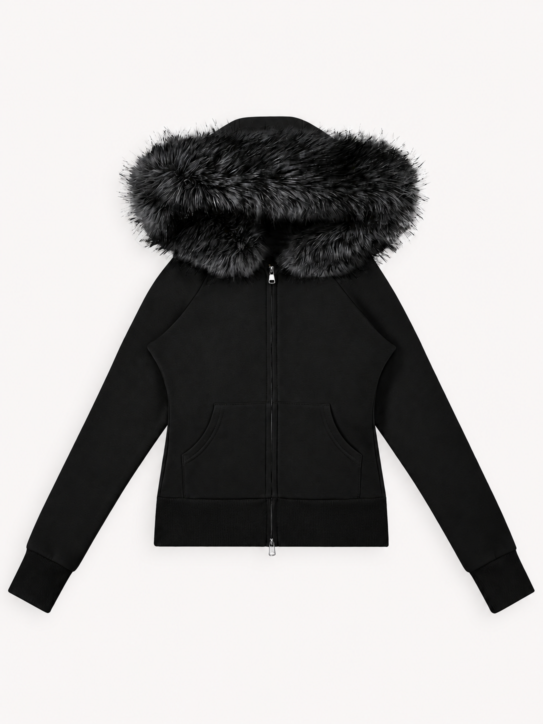 380GSM Women's Faux Fur Trim Full-Zip Hoodie