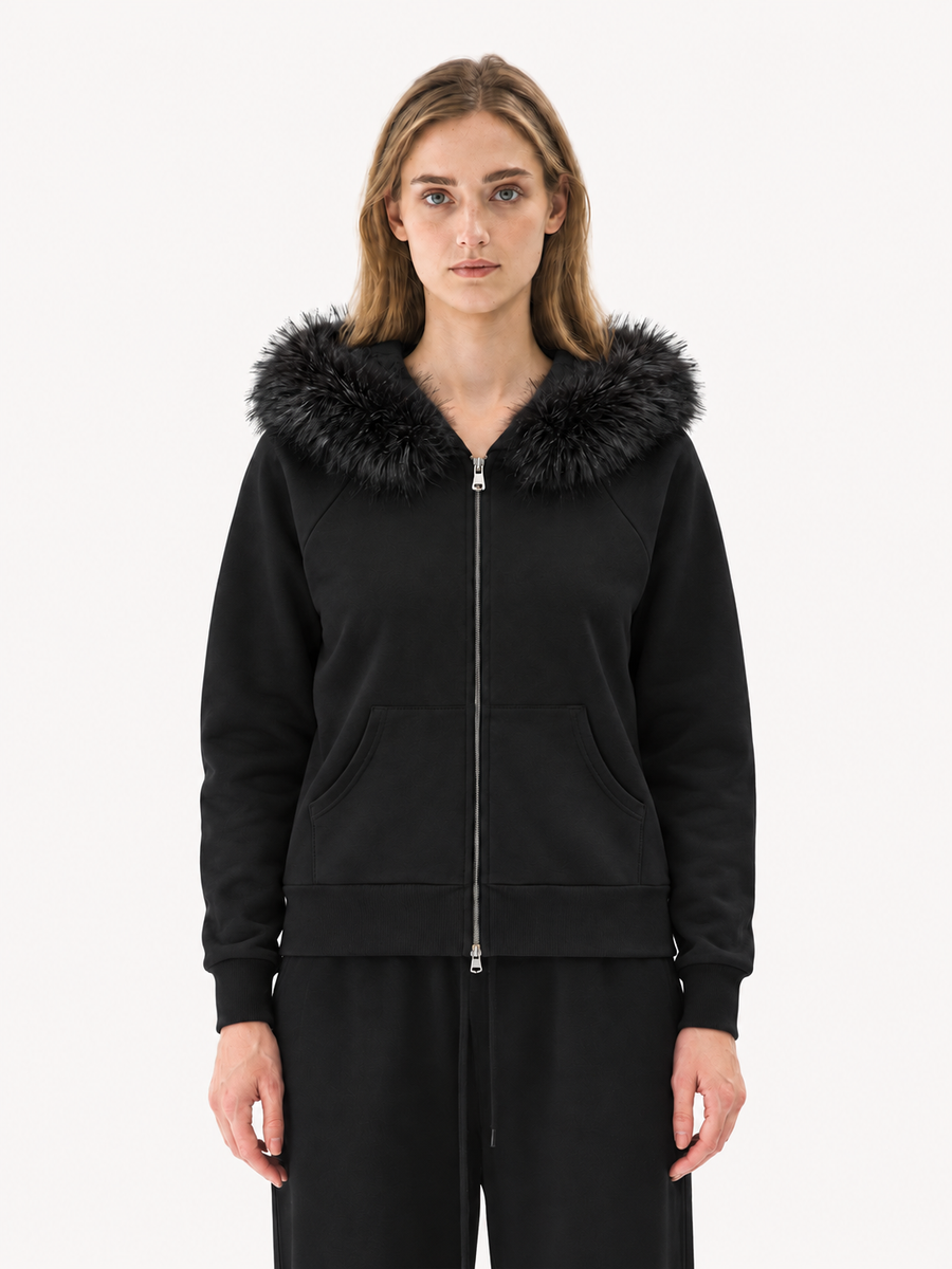 The Faux-Fur Trim Zip Hoodie